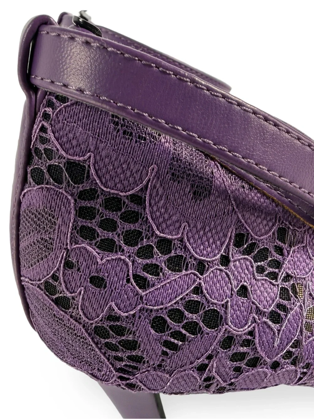Purple Lace Pointed-Toe Ankle-Strap Heels
